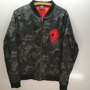 Marvel‎ Men's Size MEDIUM Deadpool Bomber Jacket Full Zip Camo Camouflage Coat